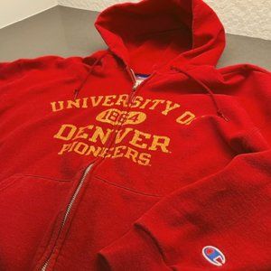 Champion Zip Up Hoodie Sweatshirt - University of Denver - Size L